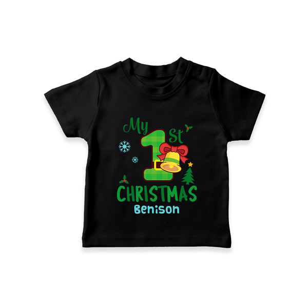 My First Christmas - Customized Christmas Themed T-Shirt For Kids - BLACK - 0-5 Months Old (Chest 17")