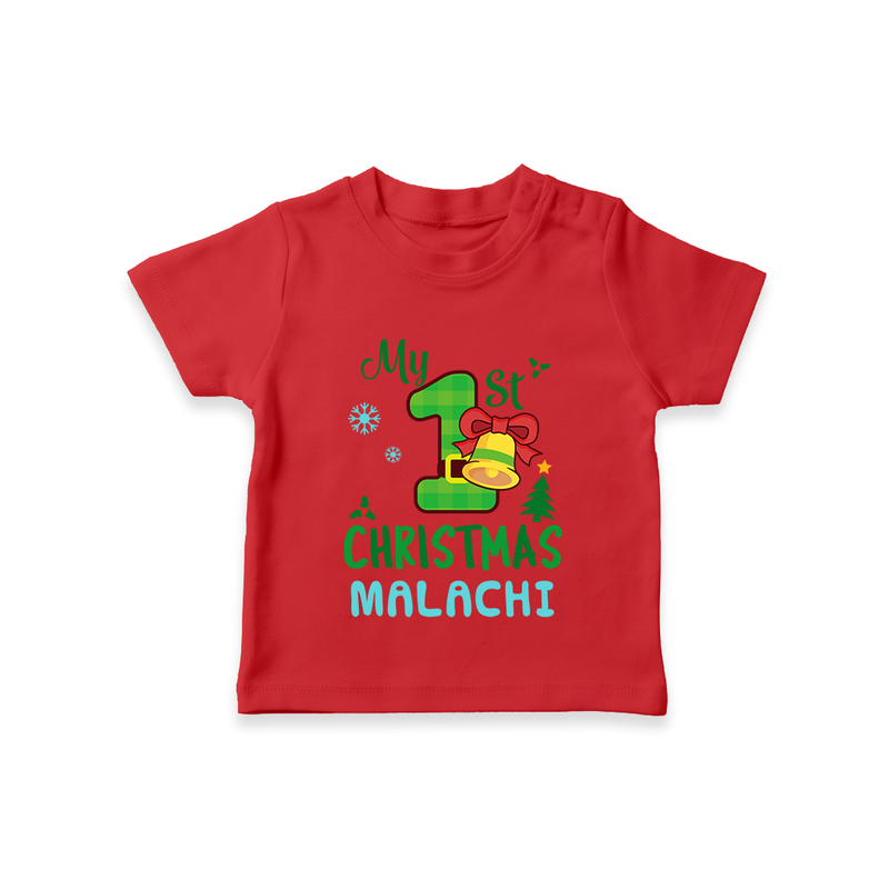 My First Christmas T-Shirt | Personalized Baby Christmas T-Shirt - RED - 0-5 Months Old (Chest 17")