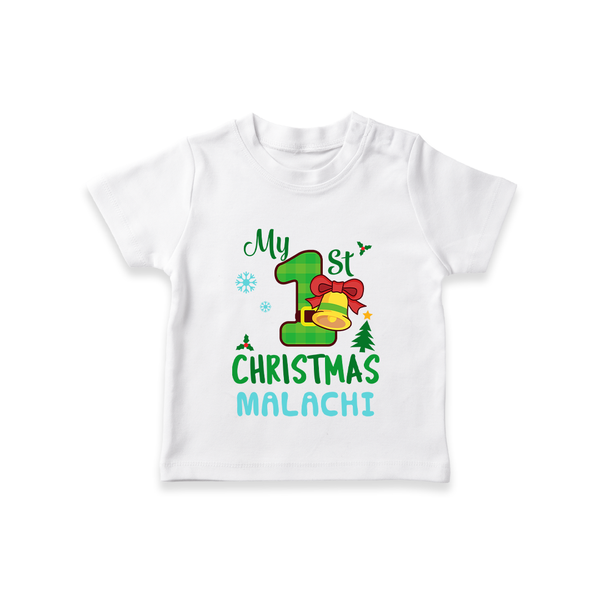 My First Christmas T-Shirt | Personalized Baby Christmas T-Shirt - WHITE - 0-5 Months Old (Chest 17")