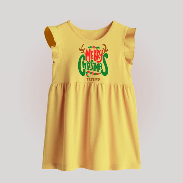 Merry Christmas Joy To All - Customized Christmas Themed Baby Frock For Babies - YELLOW - 0 - 3 Months Old (Chest 17")