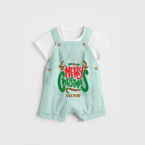 Merry Christmas Joy To All - Customized Christmas Themed Dungaree Set For Kids - ARCTIC BLUE - 0 - 5 Months Old (Chest 18")