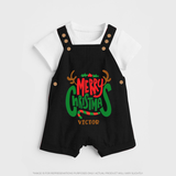 Merry Christmas Joy To All - Customized Christmas Themed Dungaree Set For Kids - BLACK - 0 - 5 Months Old (Chest 18")