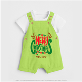 Merry Christmas Joy To All - Customized Christmas Themed Dungaree Set For Kids - GREEN - 0 - 5 Months Old (Chest 18")