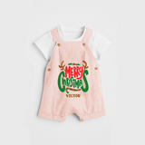 Merry Christmas Joy To All - Customized Christmas Themed Dungaree Set For Kids - PEACH - 0 - 5 Months Old (Chest 18")