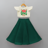 Merry Christmas Joy To All - Customized Christmas Themed Crop Top And Skirt For Kids - BOTTLE GREEN - 6 - 9 Months Old (Chest 20" , Frock Waist 20")