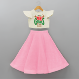 Merry Christmas Joy To All - Customized Christmas Themed Crop Top And Skirt For Kids - PINK - 6 - 9 Months Old (Chest 20" , Frock Waist 20")