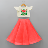 Merry Christmas Joy To All - Customized Christmas Themed Crop Top And Skirt For Kids - RED - 6 - 9 Months Old (Chest 20" , Frock Waist 20")