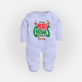 Merry Christmas Joy To All - Customized Christmas Themed Sleep Suit For Babies - BABY BLUE - New Born (Chest 7.5")