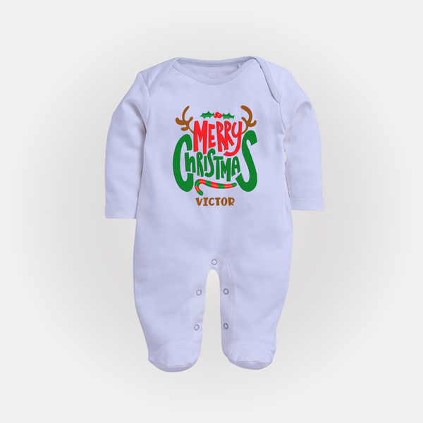 Merry Christmas Joy To All - Customized Christmas Themed Sleep Suit For Babies - BABY BLUE - New Born (Chest 7.5")