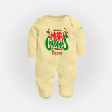 Merry Christmas Joy To All - Customized Christmas Themed Sleep Suit For Babies - PASTEL YELLOW - New Born (Chest 7.5")