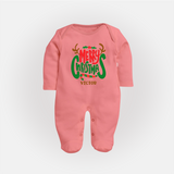 Merry Christmas Joy To All - Customized Christmas Themed Sleep Suit For Babies - PEACH - New Born (Chest 7.5")