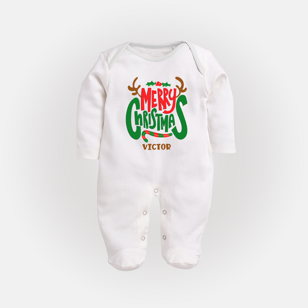 Merry Christmas Joy To All - Customized Christmas Themed Sleep Suit For Babies - WHITE - New Born (Chest 7.5")