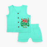 Merry Christmas Joy To All - Customized Christmas Themed Jabla Set For Kids - AQUA GREEN - 0 - 3 Months Old (Chest 9.8")