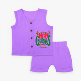 Merry Christmas Joy To All - Customized Christmas Themed Jabla Set For Kids - PURPLE - 0 - 3 Months Old (Chest 9.8")