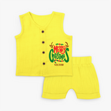 Merry Christmas Joy To All - Customized Christmas Themed Jabla Set For Kids - YELLOW - 0 - 3 Months Old (Chest 9.8")