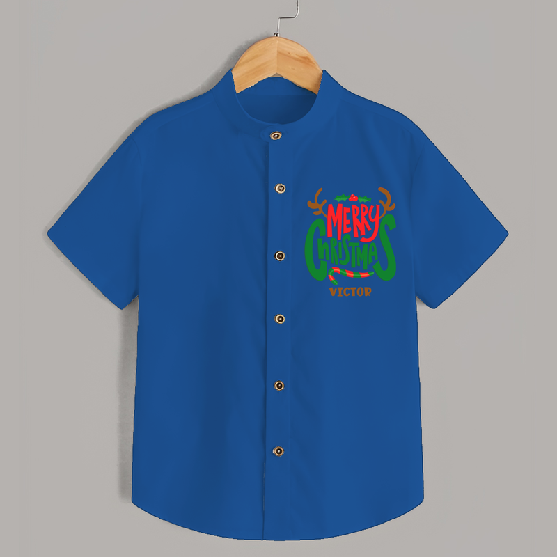 Merry Christmas Joy To All - Customized Christmas Themed Shirt For Kids - COBALT BLUE - 0 - 6 Months Old (Chest 23")