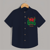 Merry Christmas Joy To All - Customized Christmas Themed Shirt For Kids - NAVY BLUE - 0 - 6 Months Old (Chest 23")