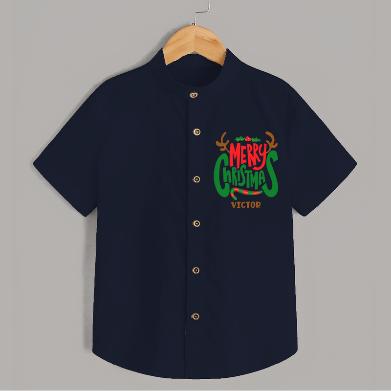 Merry Christmas Joy To All - Customized Christmas Themed Shirt For Kids - NAVY BLUE - 0 - 6 Months Old (Chest 23")