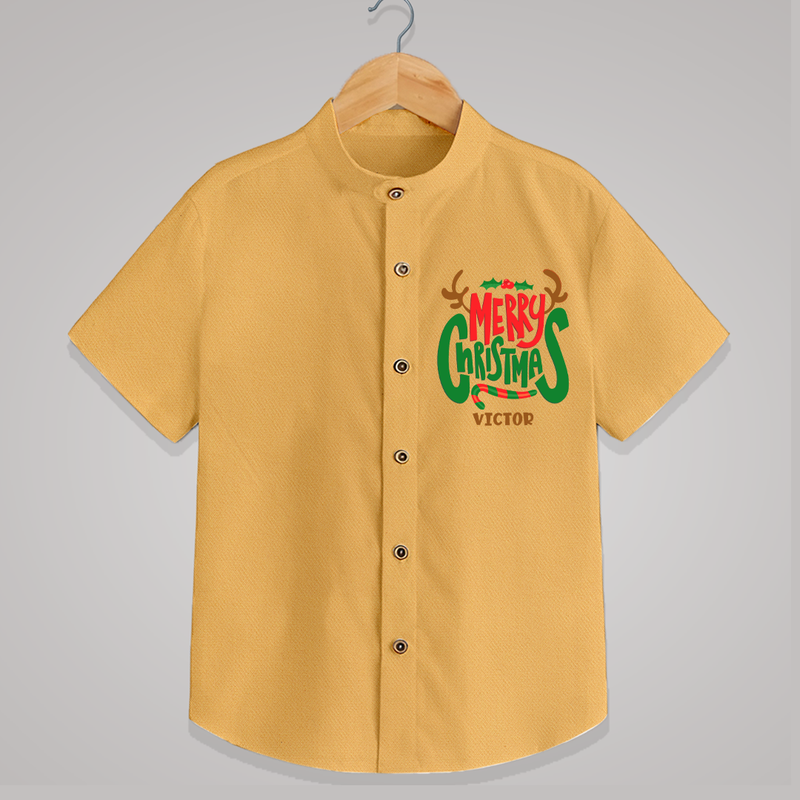 Merry Christmas Joy To All - Customized Christmas Themed Shirt For Kids - PASTEL YELLOW - 0 - 6 Months Old (Chest 23")