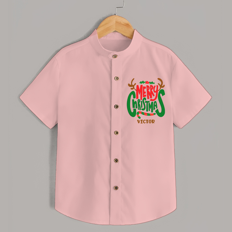 Merry Christmas Joy To All - Customized Christmas Themed Shirt For Kids - PEACH - 0 - 6 Months Old (Chest 23")