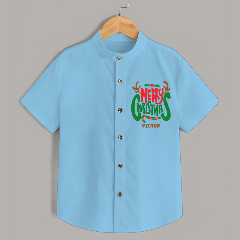 Merry Christmas Joy To All - Customized Christmas Themed Shirt For Kids - SKY BLUE - 0 - 6 Months Old (Chest 23")