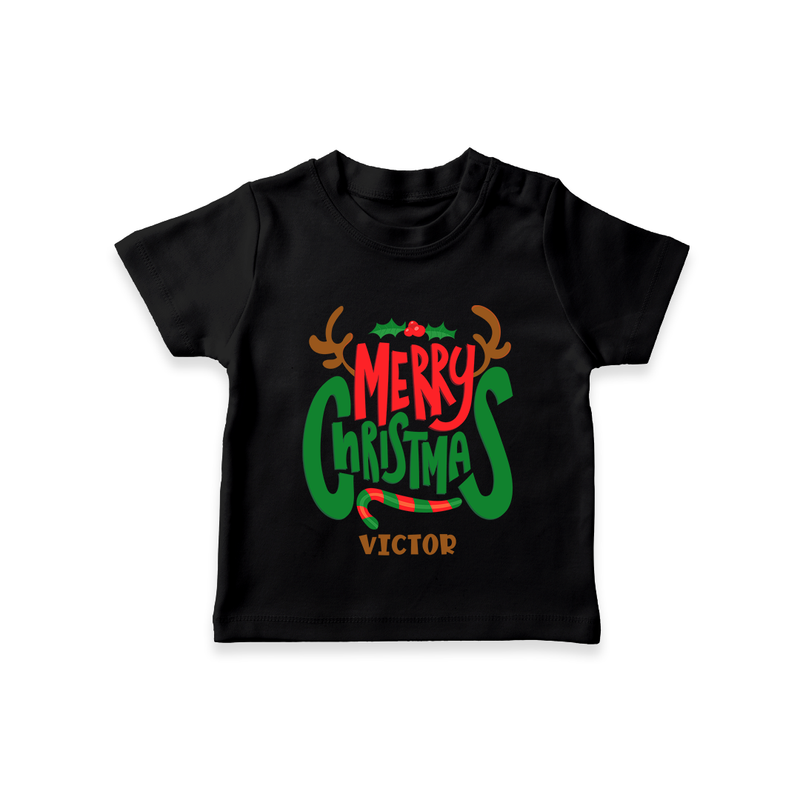 Merry Christmas Joy To All - Customized Christmas Themed T-Shirt For Kids - BLACK - 0-5 Months Old (Chest 17")