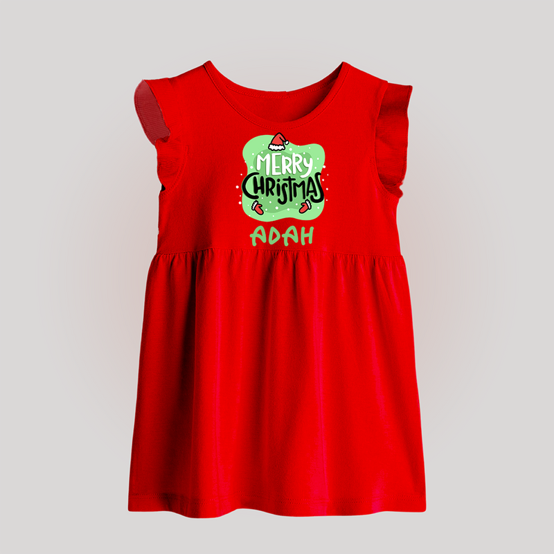Merry Christmas Baby Frock |Personalized Baby Holiday Outfit - RED - 0 - 3 Months Old (Chest 17")