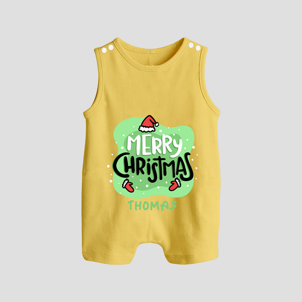 Merry Christmas & Winter Wonders - Customized Christmas Themed Romper Suit For Babies - PASTEL YELLOW - 0 - 5 Months Old (Chest 18")