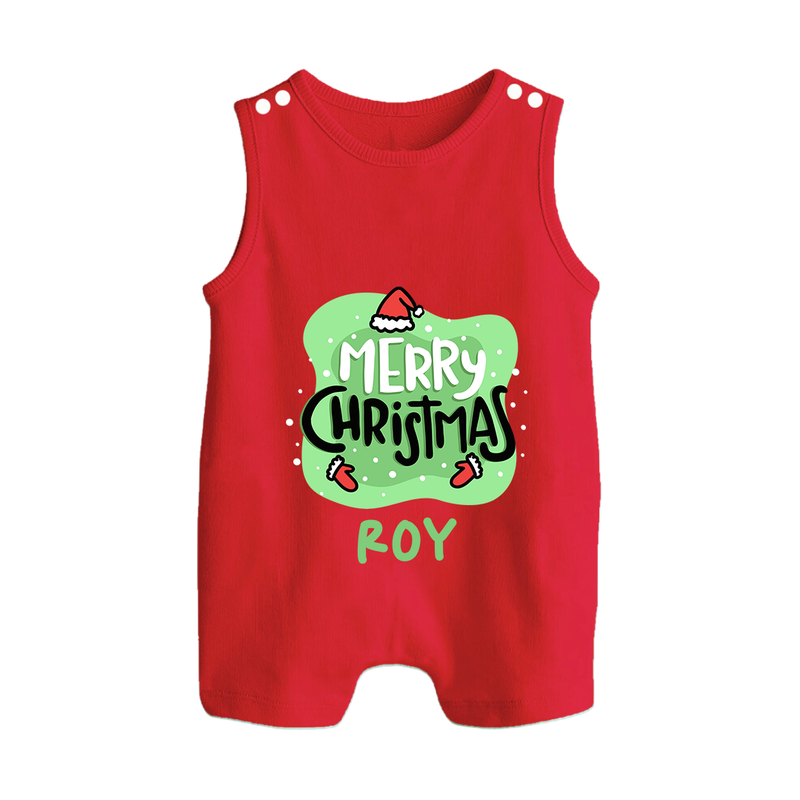 Merry Christmas Romper Suit / Sleeveless Romper |Personalized Baby Holiday Outfit - RED - 0 - 5 Months Old (Chest 18")