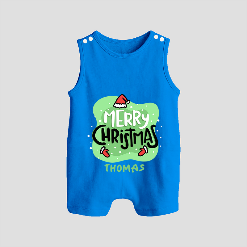 Merry Christmas & Winter Wonders - Customized Christmas Themed Romper Suit For Babies - ROYAL BLUE - 0 - 5 Months Old (Chest 18")