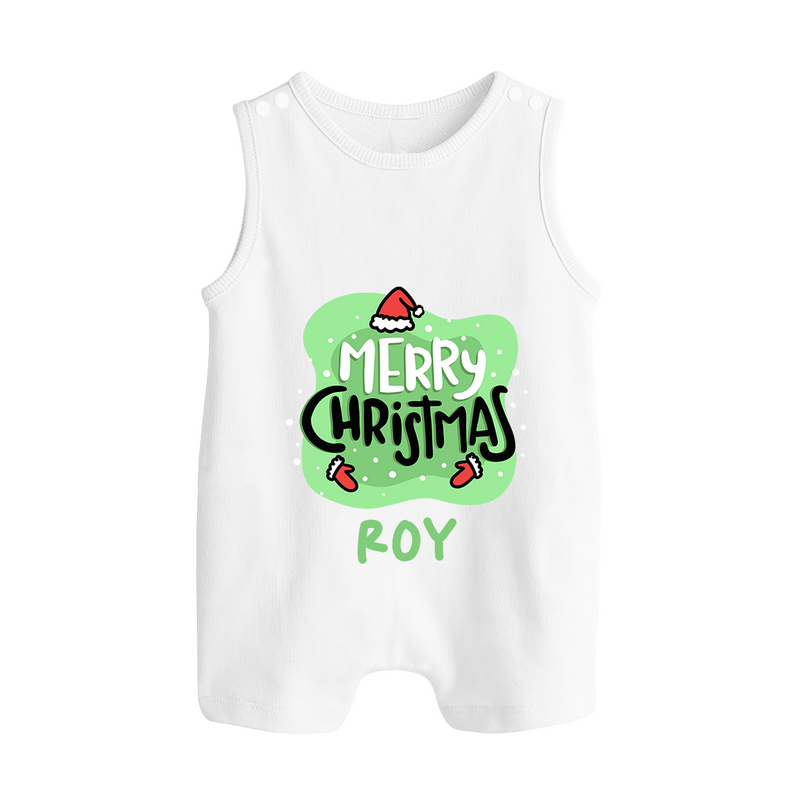Merry Christmas Romper Suit / Sleeveless Romper |Personalized Baby Holiday Outfit - WHITE - 0 - 5 Months Old (Chest 18")