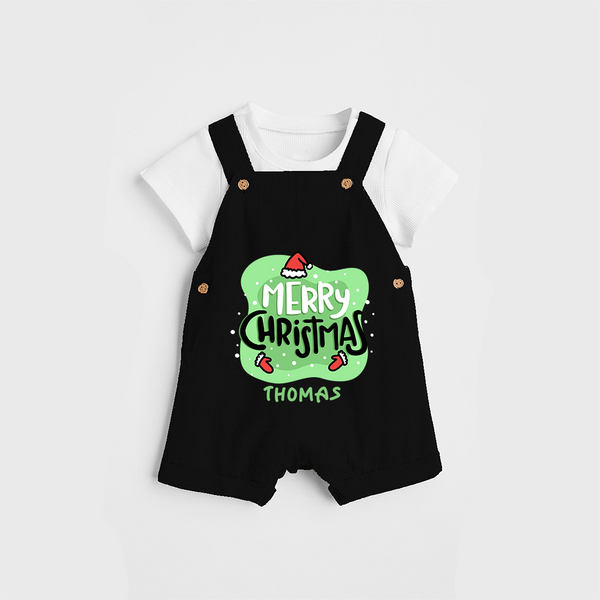 Merry Christmas & Winter Wonders - Customized Christmas Themed Dungaree Set For Kids - BLACK - 0 - 5 Months Old (Chest 18")