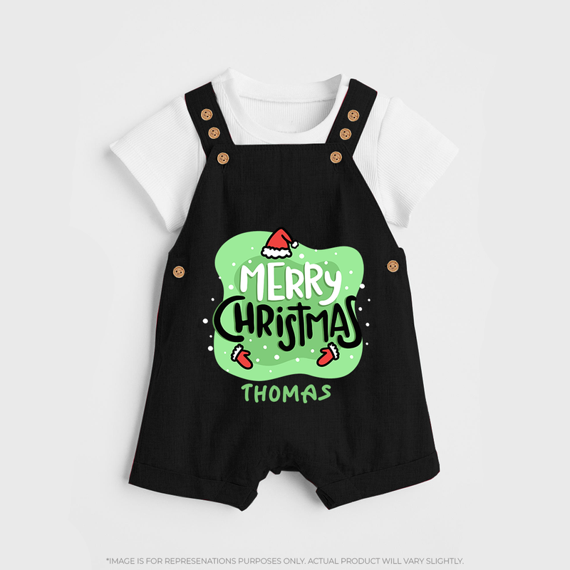 Merry Christmas & Winter Wonders - Customized Christmas Themed Dungaree Set For Kids - BLACK - 0 - 5 Months Old (Chest 18")