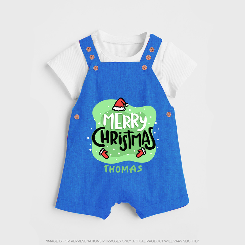 Merry Christmas & Winter Wonders - Customized Christmas Themed Dungaree Set For Kids - COBALT BLUE - 0 - 5 Months Old (Chest 18")