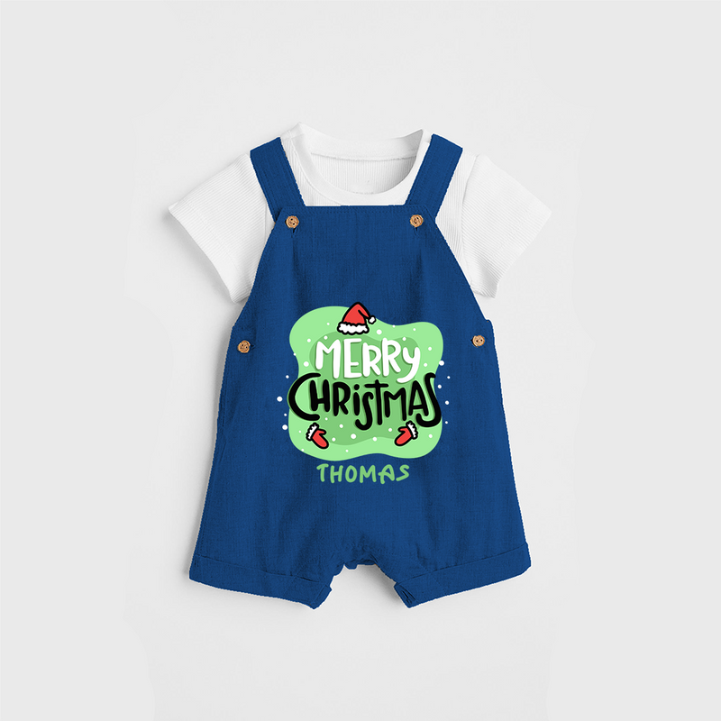 Merry Christmas & Winter Wonders - Customized Christmas Themed Dungaree Set For Kids - COBALT BLUE - 0 - 5 Months Old (Chest 18")