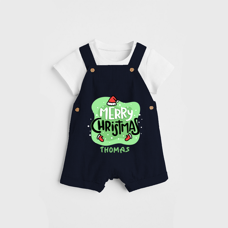 Merry Christmas & Winter Wonders - Customized Christmas Themed Dungaree Set For Kids - NAVY BLUE - 0 - 5 Months Old (Chest 18")