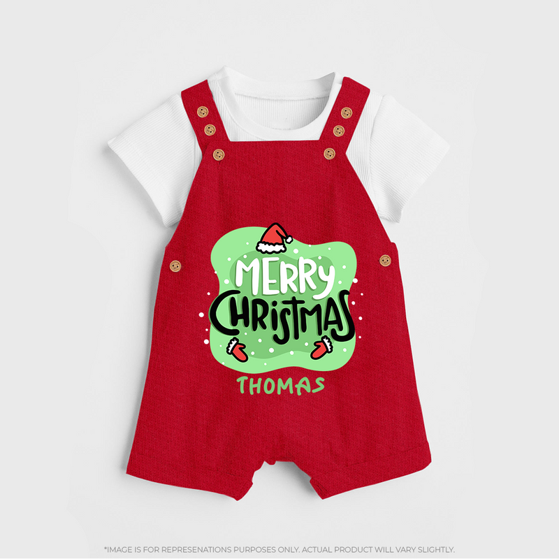 Merry Christmas & Winter Wonders - Customized Christmas Themed Dungaree Set For Kids - RED - 0 - 5 Months Old (Chest 18")