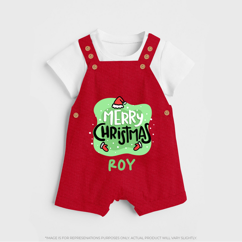 Merry Christmas Dungaree Set |Personalized Baby Holiday Outfit - RED - 0 - 5 Months Old (Chest 18")