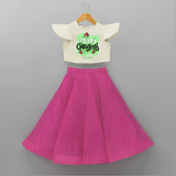 Merry Christmas & Winter Wonders - Customized Christmas Themed Crop Top And Skirt For Kids - FUSCHIA - 6 - 9 Months Old (Chest 20" , Frock Waist 20")