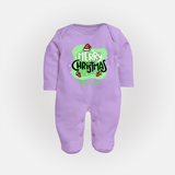 Merry Christmas & Winter Wonders - Customized Christmas Themed Sleep Suit For Babies - LILAC - New Born (Chest 7.5")