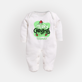 Merry Christmas & Winter Wonders - Customized Christmas Themed Sleep Suit For Babies - WHITE - New Born (Chest 7.5")