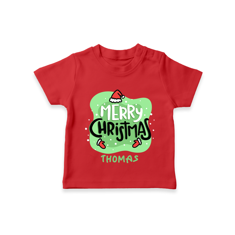 Merry Christmas & Winter Wonders - Customized Christmas Themed T-Shirt For Kids - RED - 0-5 Months Old (Chest 17")