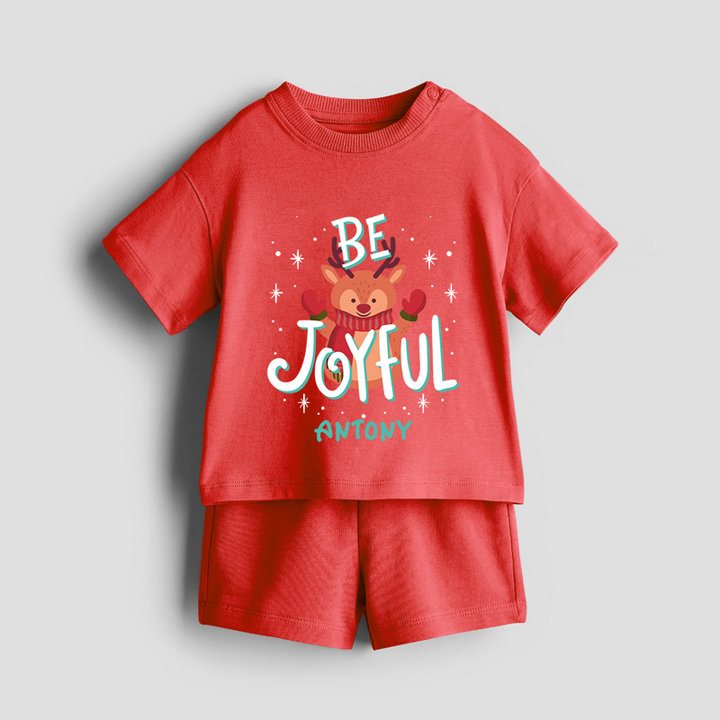 Be Joyful - Customized Christmas Themed Co-ord Set For Kids - RED - 0-5 months old  (Chest 18")