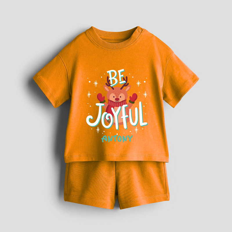 Be Joyful - Customized Christmas Themed Co-ord Set For Kids - TANGERINE - 0-5 months old  (Chest 18")