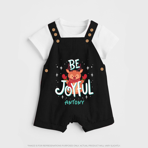 Be Joyful - Customized Christmas Themed Dungaree Set For Kids - BLACK - 0 - 5 Months Old (Chest 18")