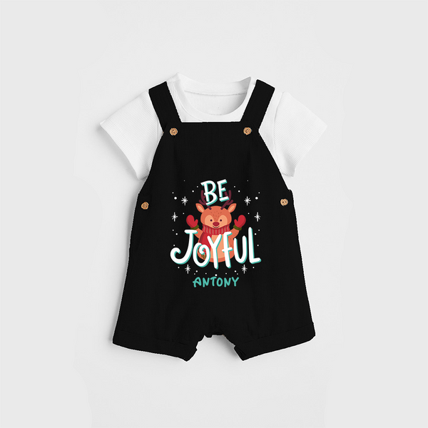 Be Joyful - Customized Christmas Themed Dungaree Set For Kids - BLACK - 0 - 5 Months Old (Chest 18")