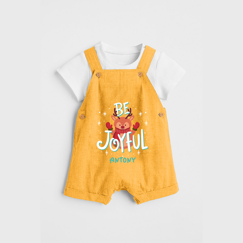 Be Joyful - Customized Christmas Themed Dungaree Set For Kids - PASTEL YELLOW - 0 - 5 Months Old (Chest 18")