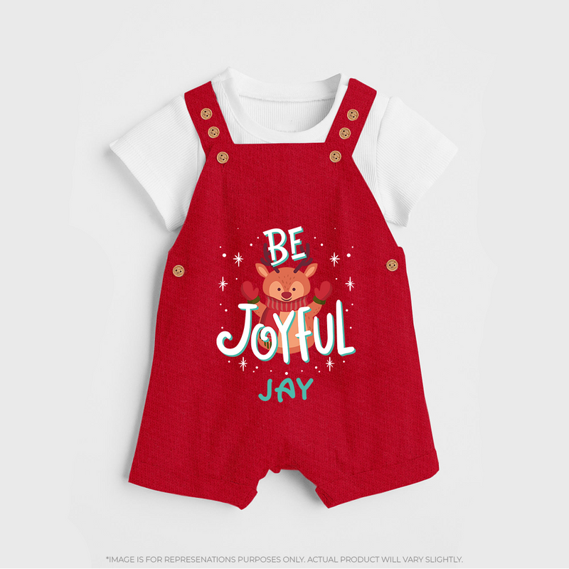Be Joyful Dungaree Set | Custom Baby Dungaree Set for Christmas Celebration - RED - 0 - 5 Months Old (Chest 18")