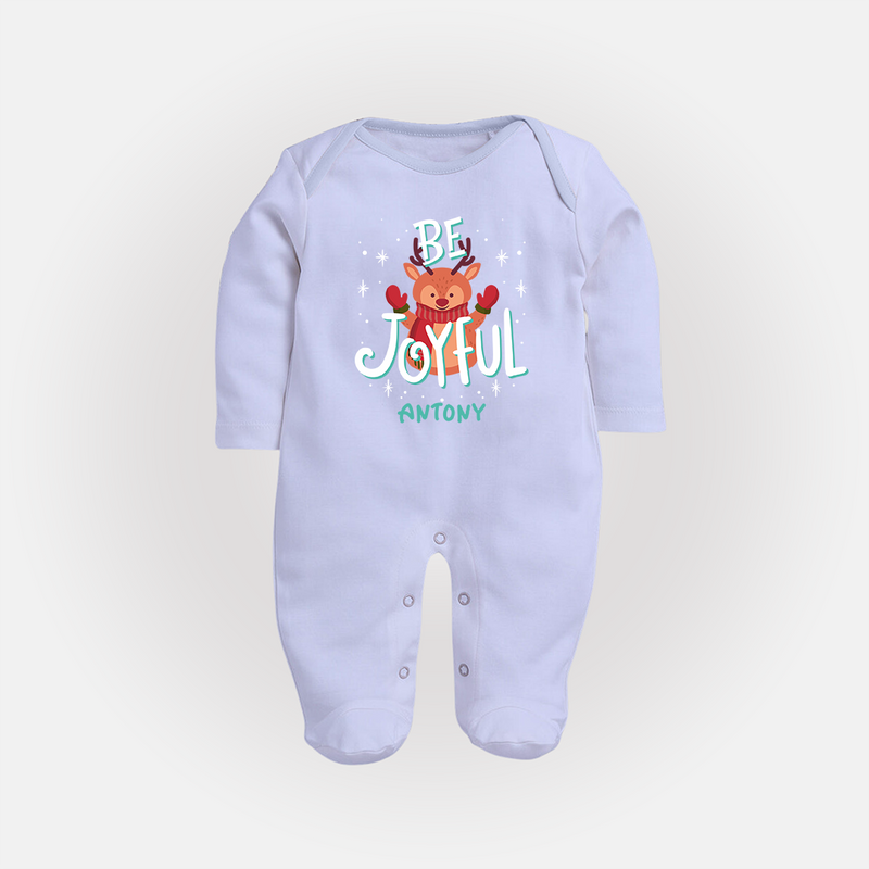 Be Joyful - Customized Christmas Themed Sleep Suit For Babies - BABY BLUE - New Born (Chest 7.5")