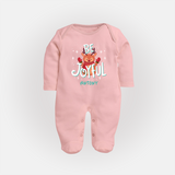 Be Joyful - Customized Christmas Themed Sleep Suit For Babies - BABY PINK - New Born (Chest 7.5")